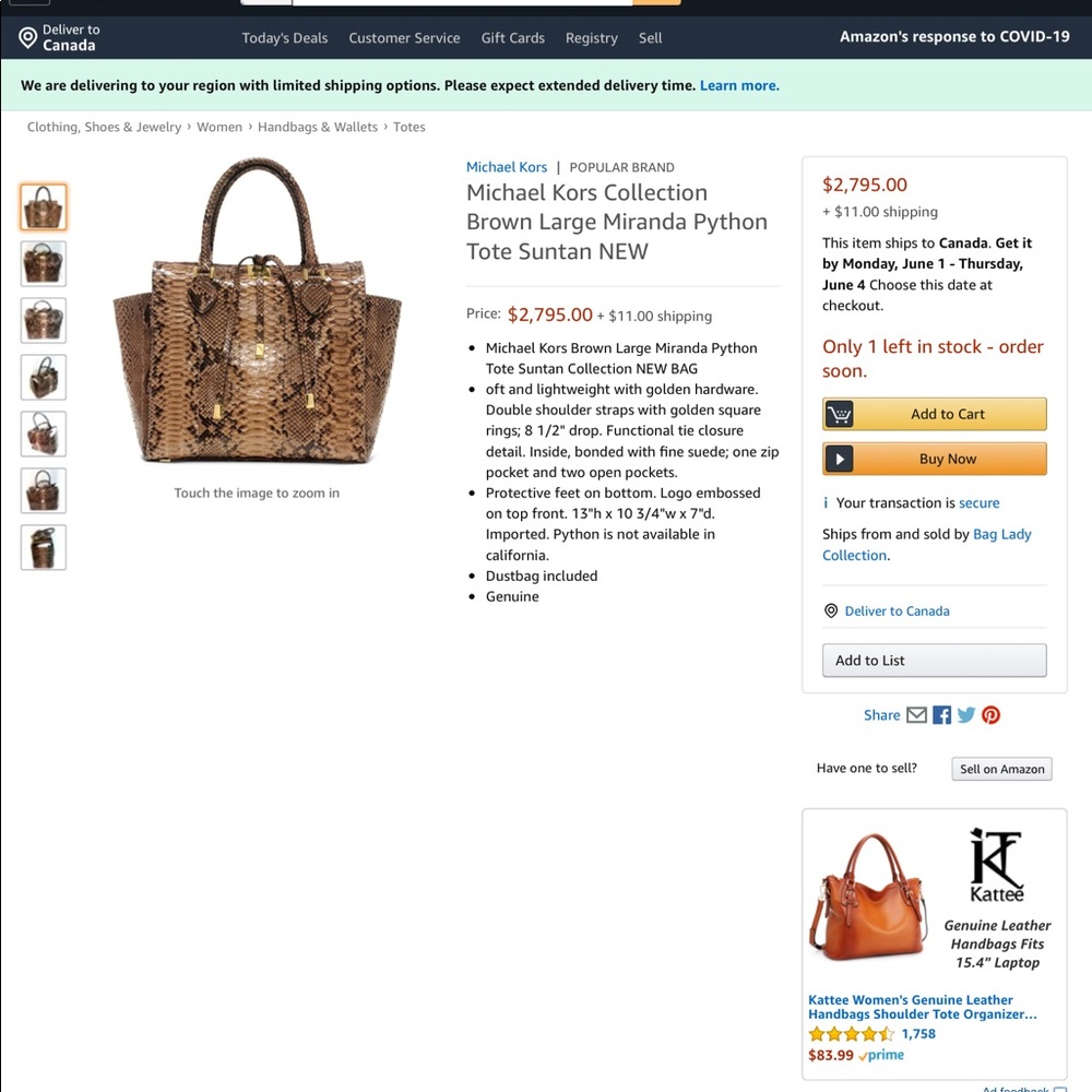Michael Kors Collection Miranda Python Tote - Picture 7 of 7